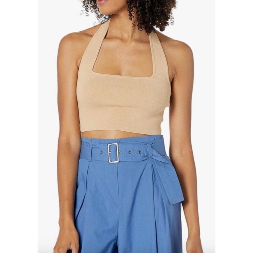 The Drop Womens Greta Fitted Square-Neck Halter Sweater Bralette Ginger Med